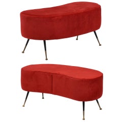 Carlo de Carli Style Cherry-Red Vintage Benches