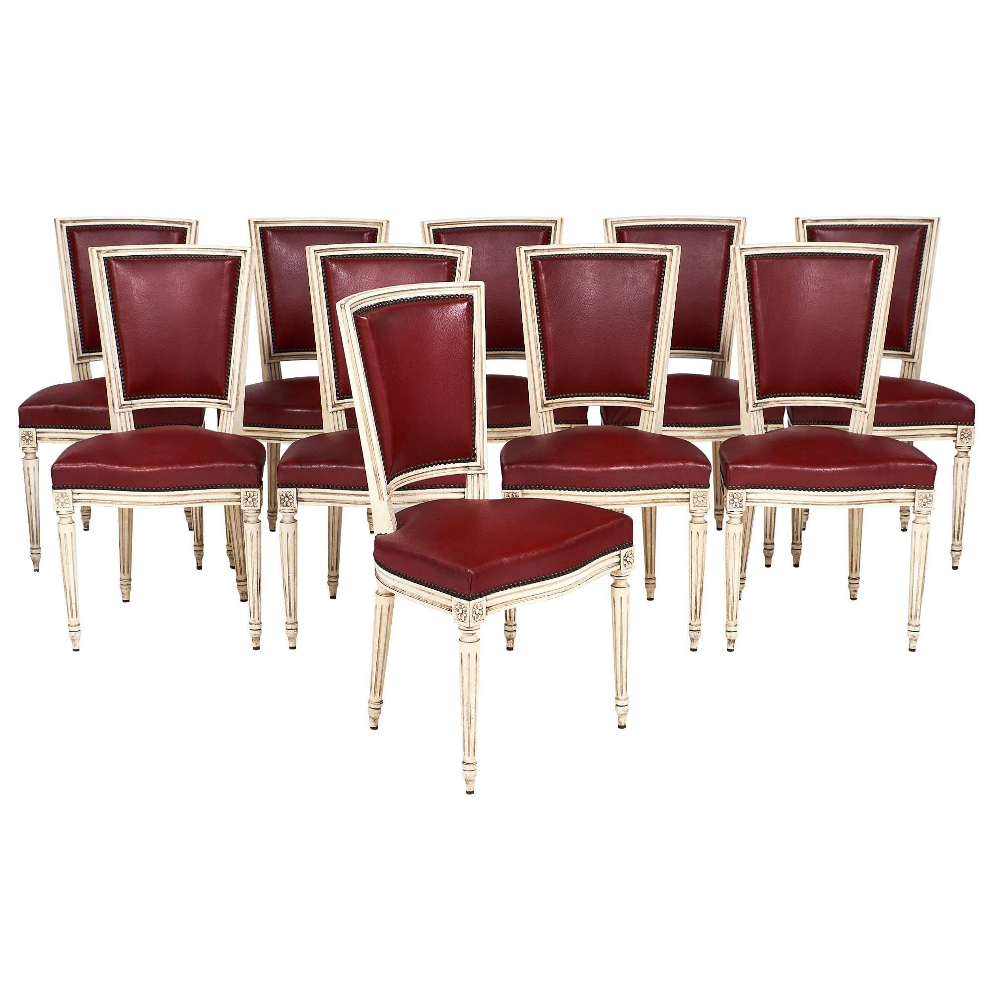 Ten Louis XVI Style Red Dining Chairs
