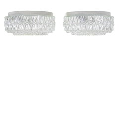 Pressed Glass Flush, Pair of Ceiling Flush Lights, 1960s Vintage Flush Lights