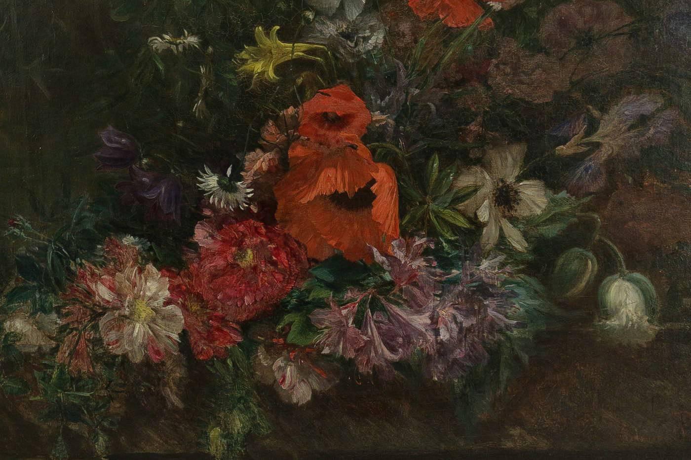 Ludovic Piette Oil on Canvas, Mid-19th Century Bouquet of Flowers, circa 1862 1