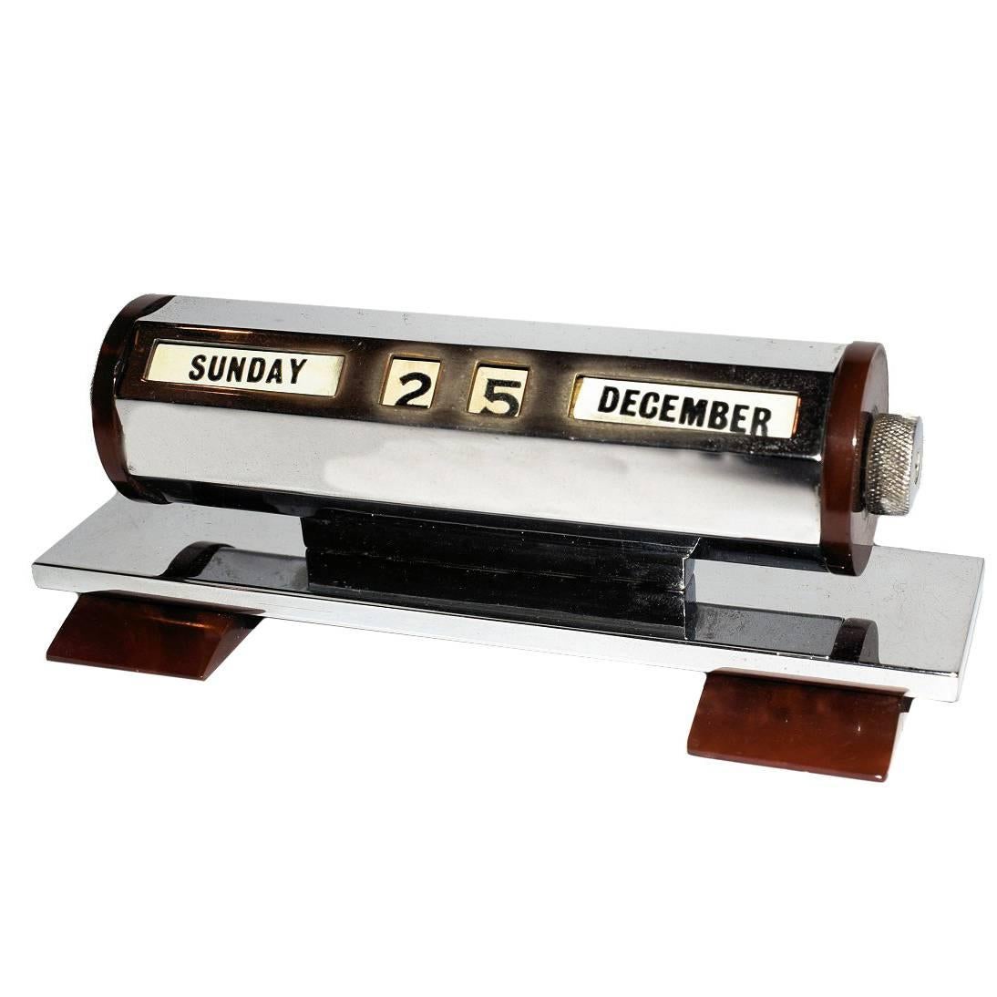 English, 1930s Art Deco Perpetual Calendar in Chrome and Bakelite