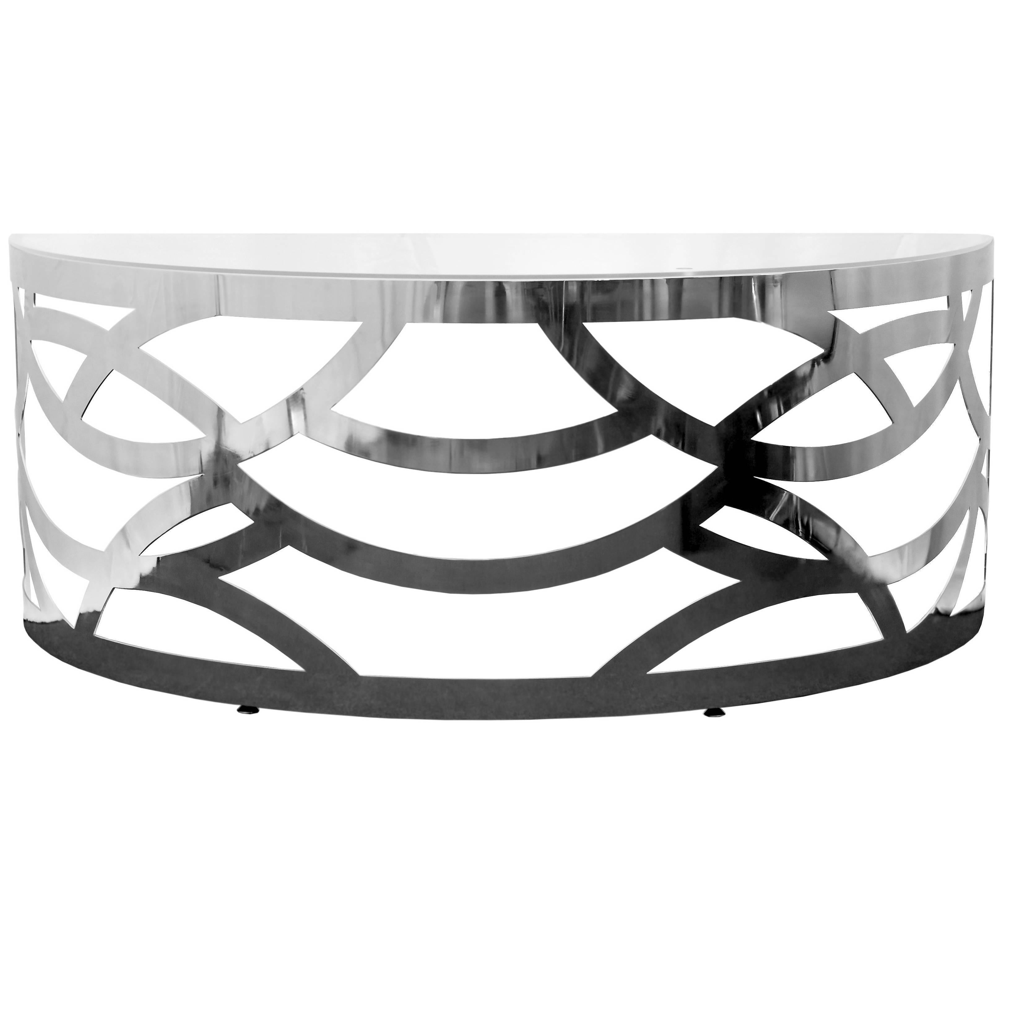 Contemporary Laser Cut Stainless Steel Desk with Glass Top "Scrivania Scultura" For Sale