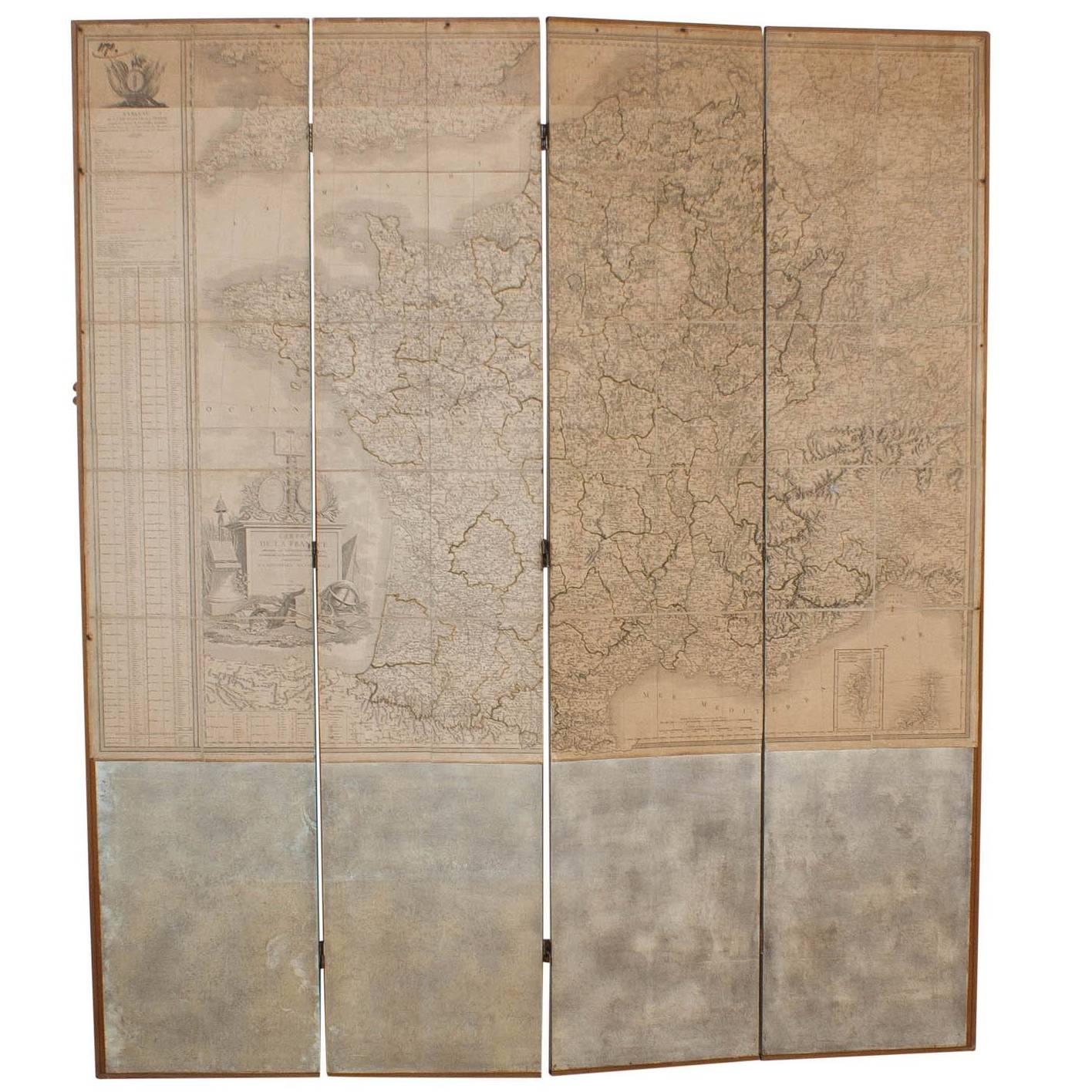 Large Antique Map of France Mounted on a Screen, circa 1810