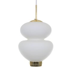 Peanut Lamp by Bent Karlby, 1946, Lyfa, Large Opal and Brass Hanging Light