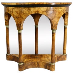 Biedermeier Figured Walnut Demilune Console Table