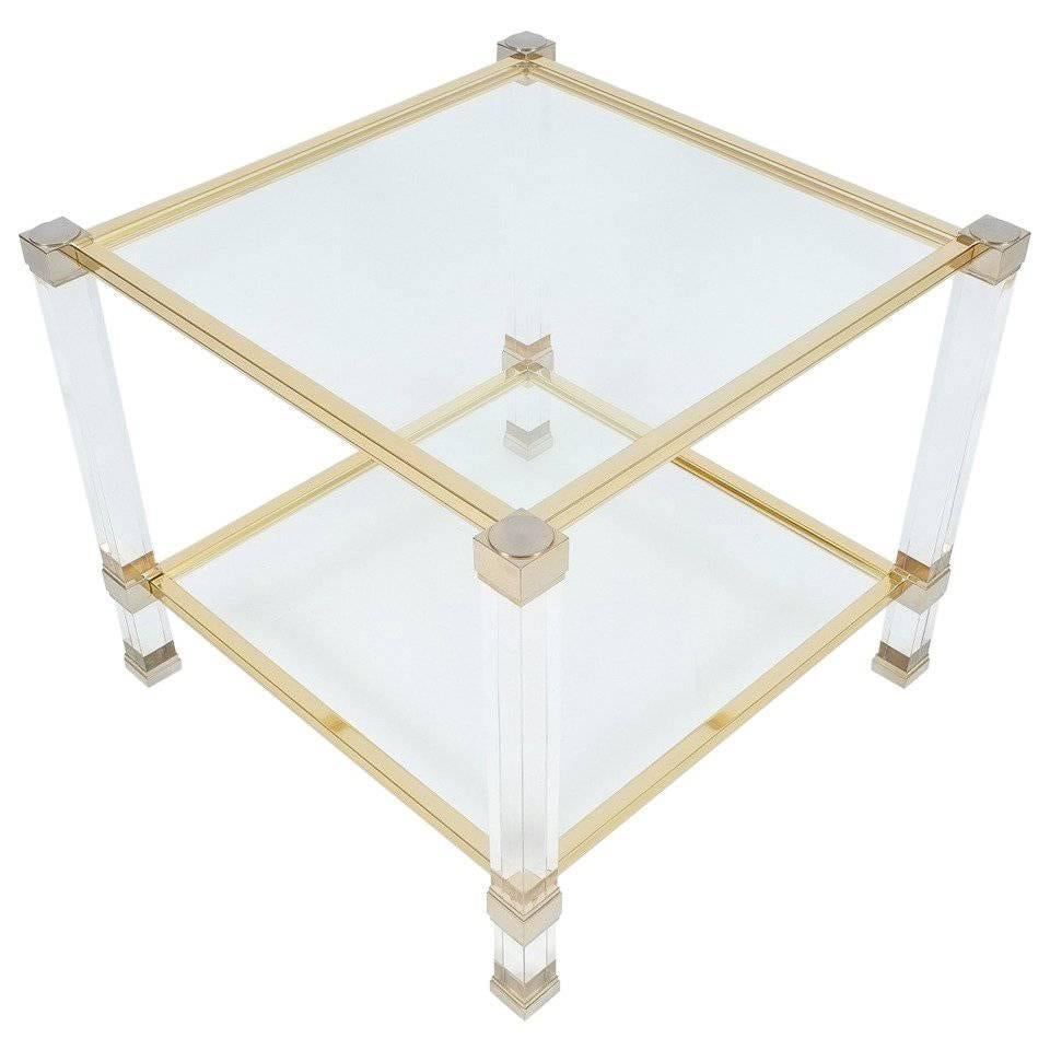 Pierre Vandel Lucite and Brass Signed Side Table, Paris, 1970
