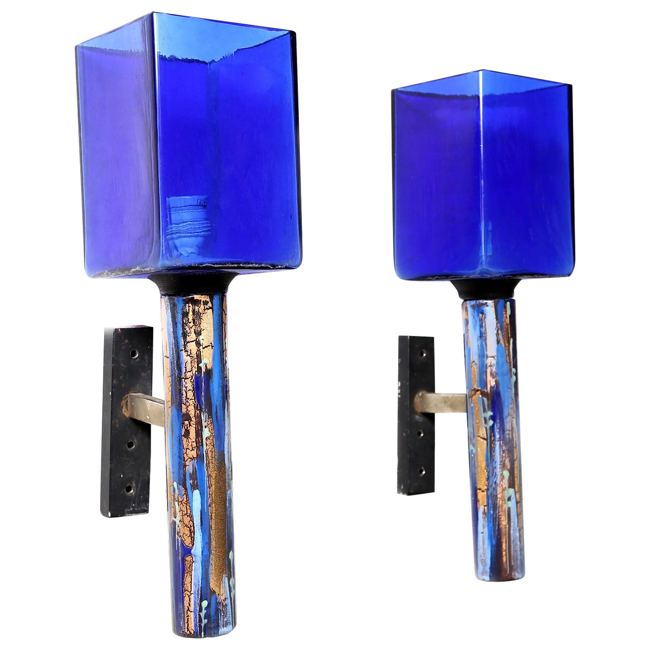 Blue ceramic and glass Sconces 