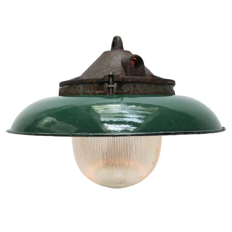 Jenin (3 Pieces) | Grey Enamel Industrial Lamps, Rounded Glass at 1stdibs