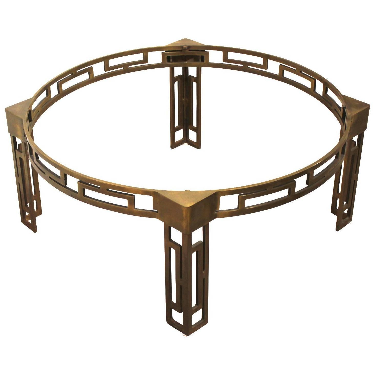 Modern Mastercraft Style Round Greek Key Brass Coffee Table Base