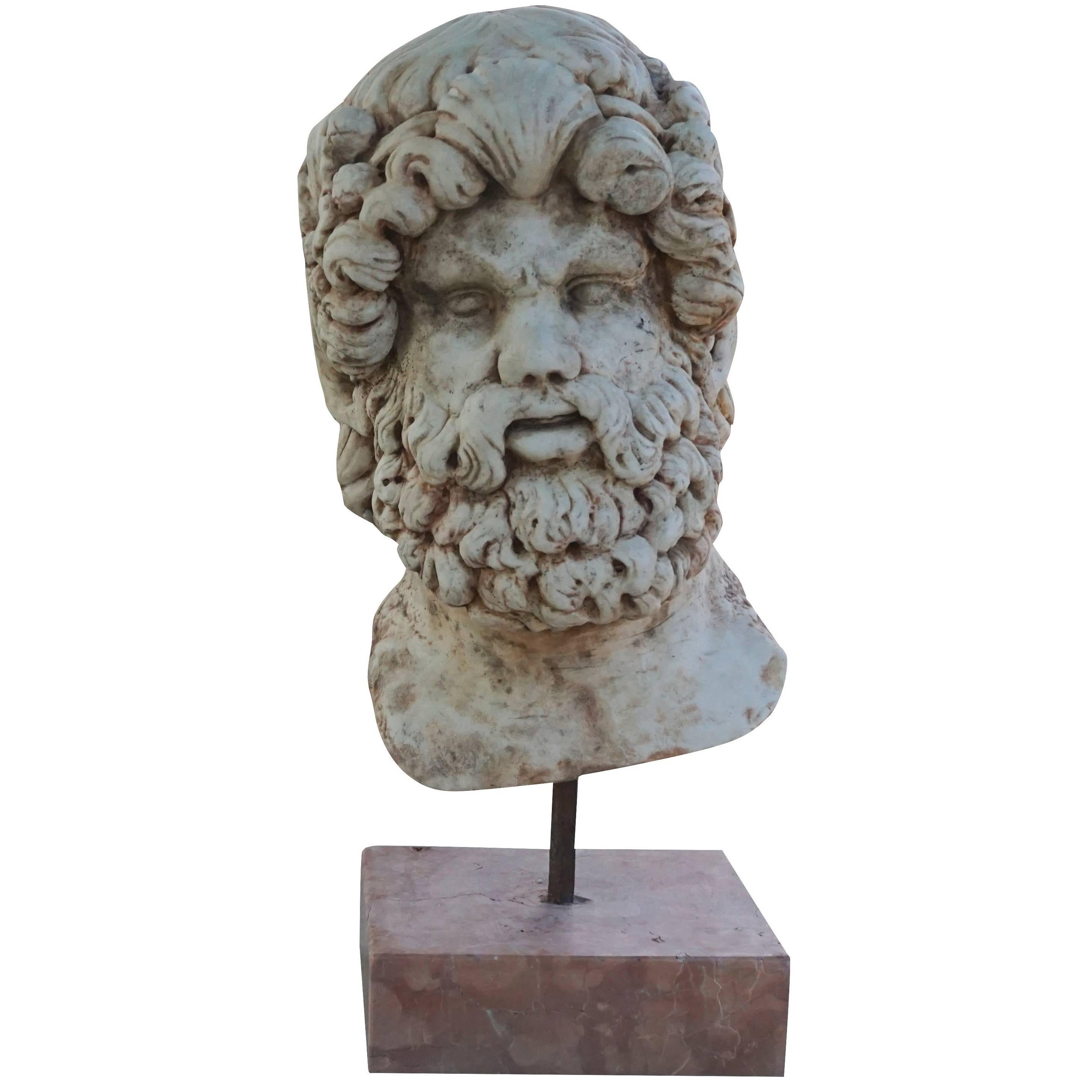 19th Century Mask or Head of Askelpios in Marble