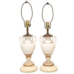 Pair of Meissen, Urn-Form Porcelain Vase Lamps with Snake Handles