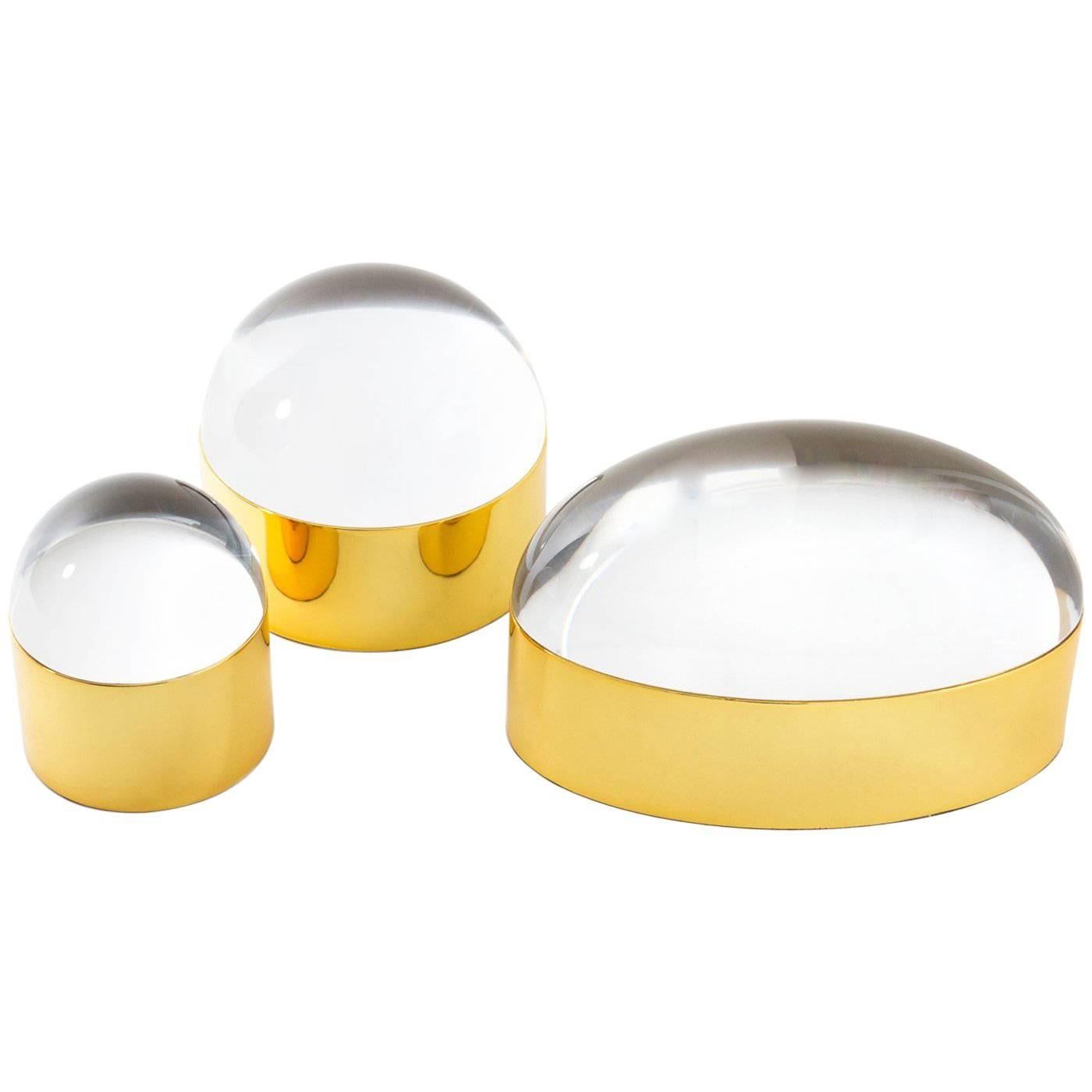 Set of Lucite and Brass Globo Boxes