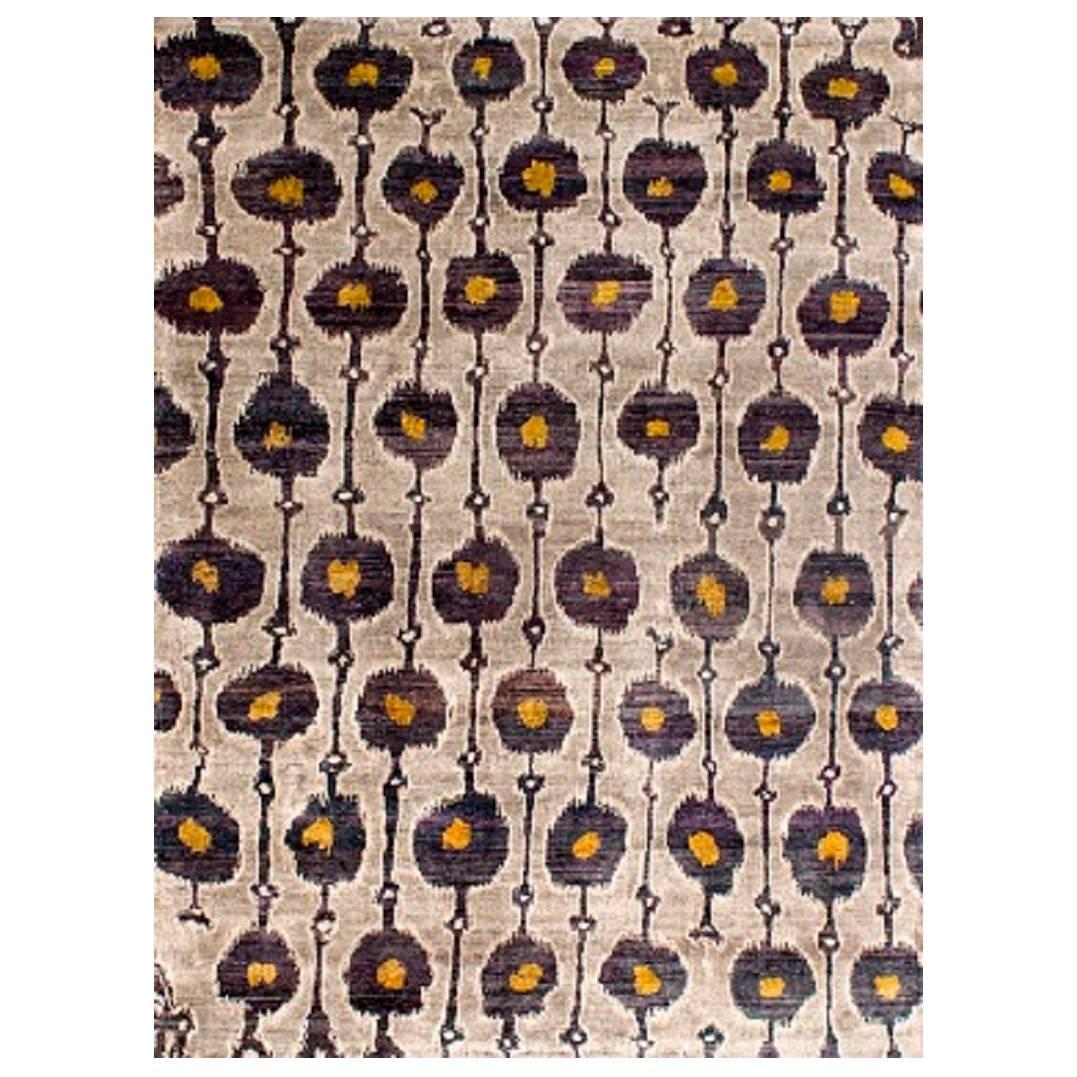 Silver Gold Grey Plum Silk Hand Woven Classic Rug in Stock For Sale
