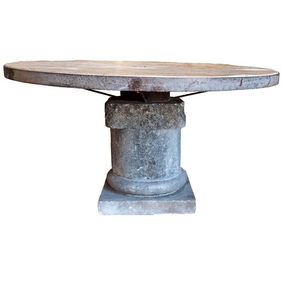 French 19th Century Limestone Table Base with a Wooden Top