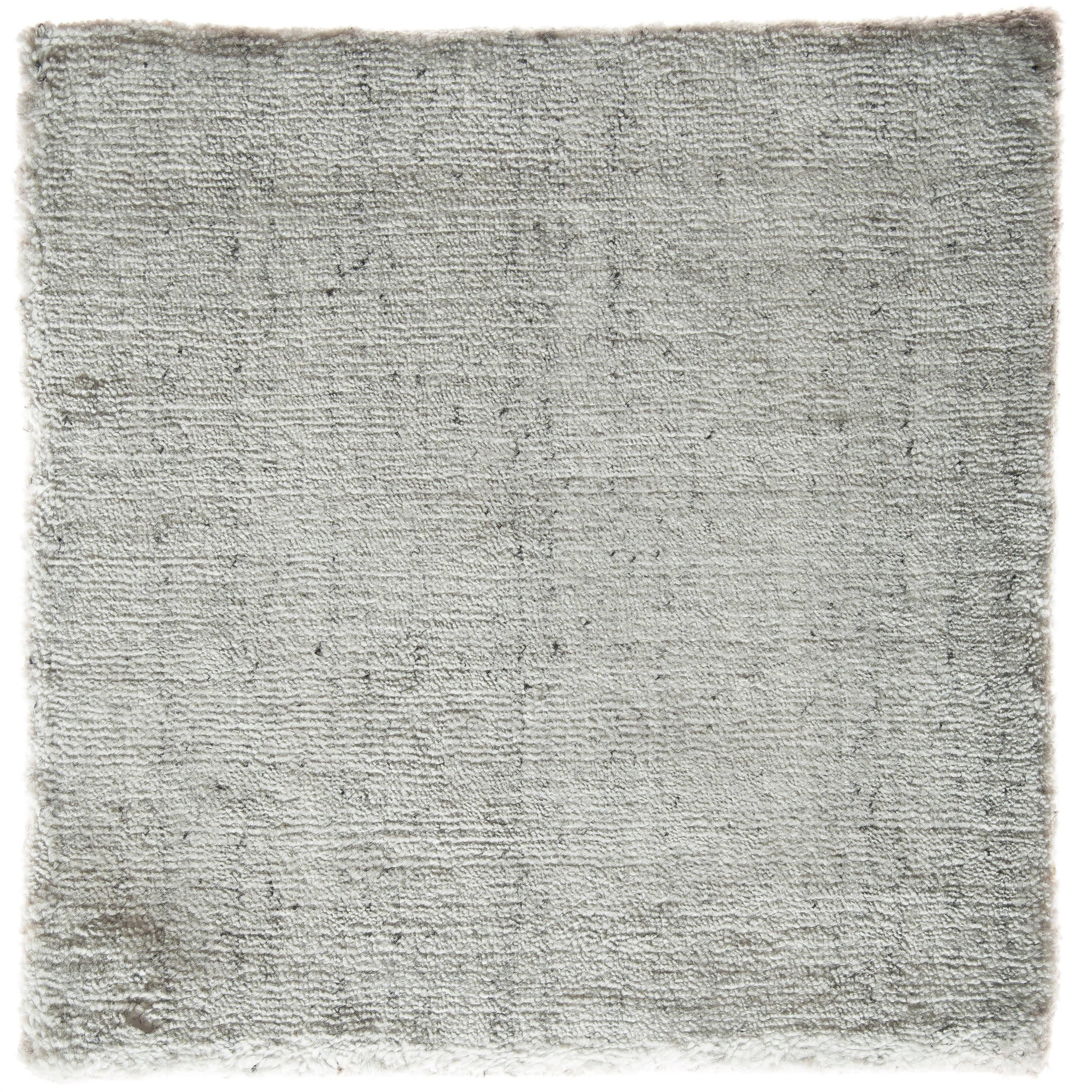 Modernist White Silver Hand-Loomed Bamboo Silk Solid Neutral Rug in Custom Sizes