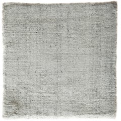 Vintage Modernist White Silver Hand-Loomed Bamboo Silk Solid Neutral Rug in Custom Sizes