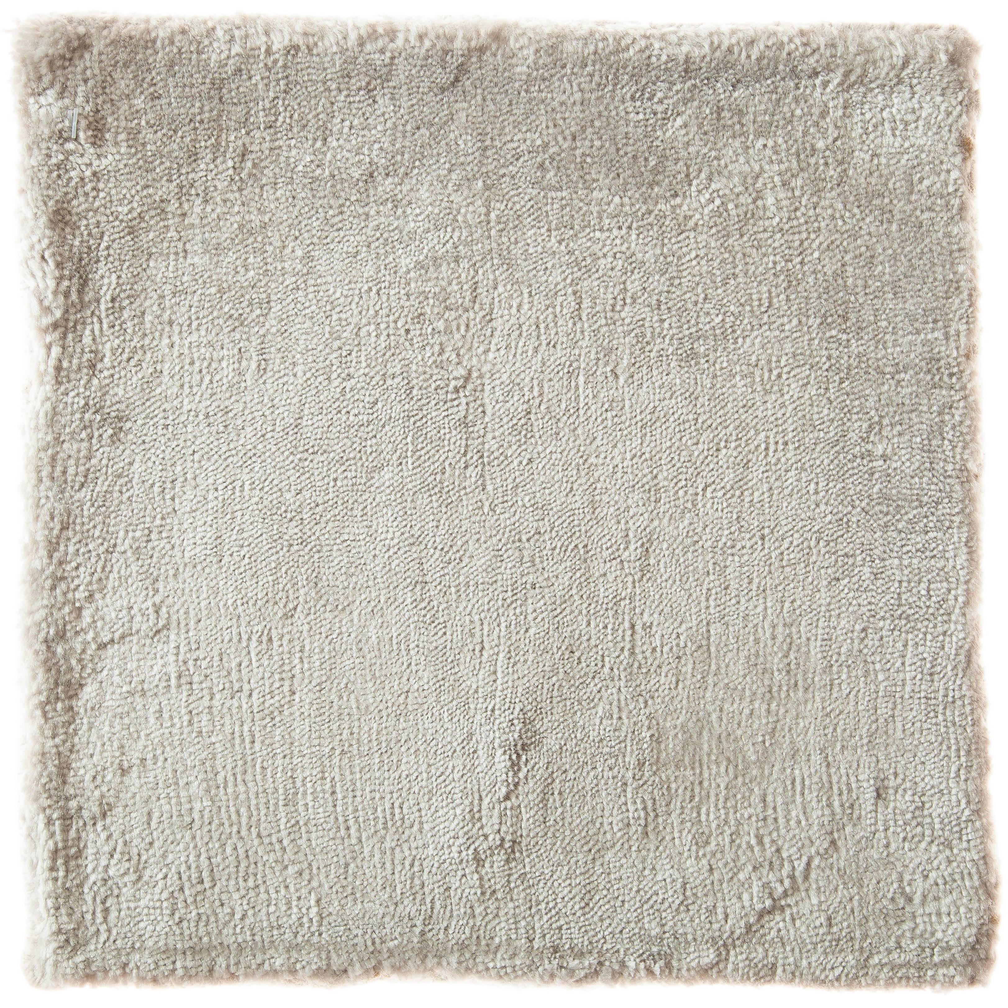 Ivory Opal Silver Tone Hand-Loom Solid Neutral Rug in Any Custom Size For Sale