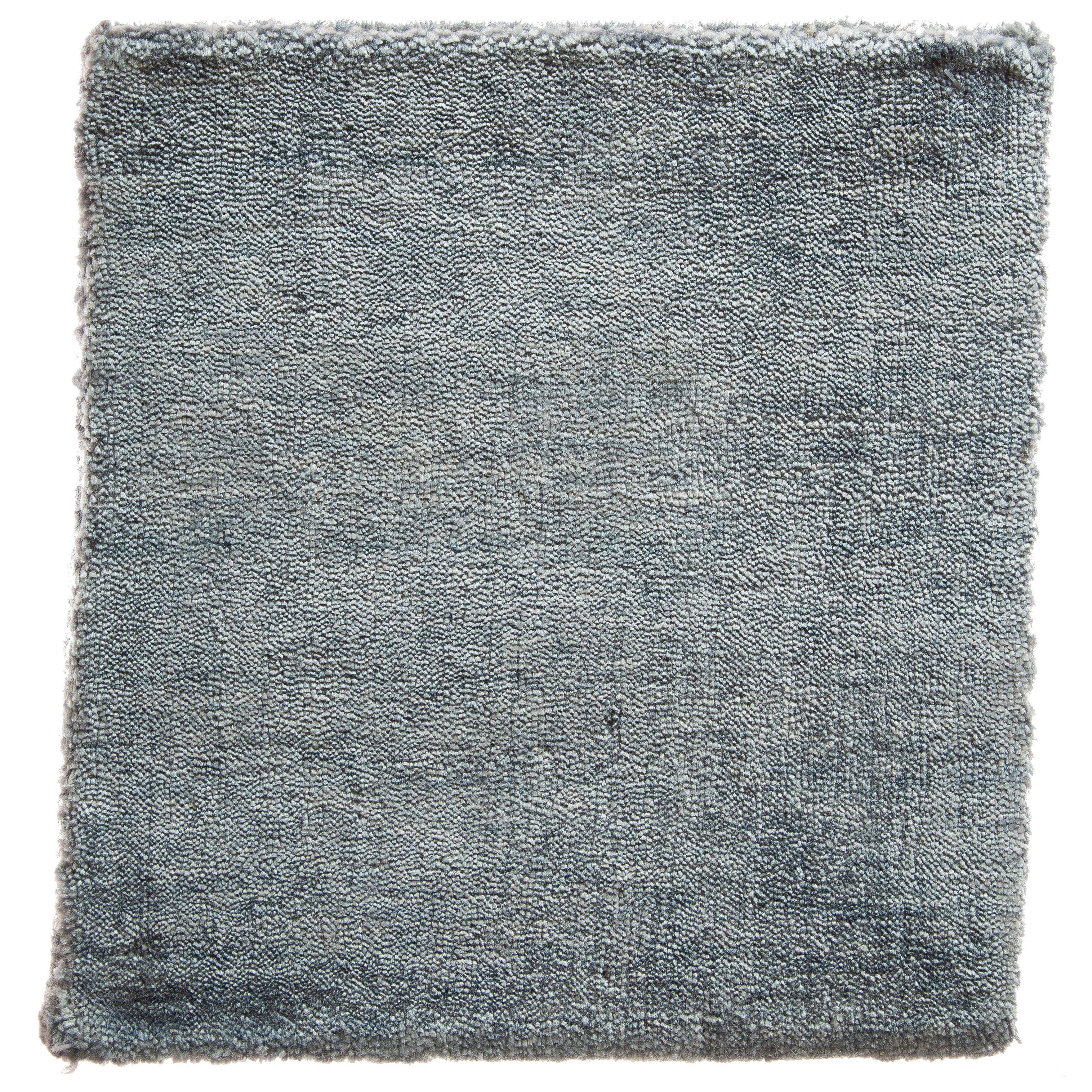 Light Blue Solid Color Hand-Loomed Bamboo Silk Plush Rug For Sale