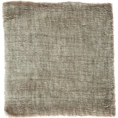  Light Green Olive Color Hand-Loomed Bamboo Silk Solid Neutral Rug in Any Size