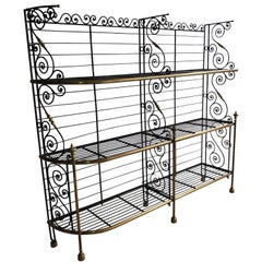 Antique Large French 19th Century Bakers Rack Wrought Iron and Brass 