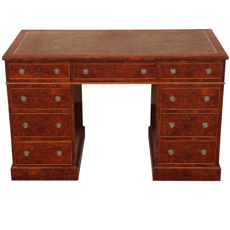 Custom Burled Walnut Leather Top Desk at 1stDibs leather top desks