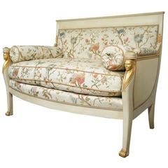 French Neoclassical or Empire Style Cream and Gold Figural Settee Loveseat Sofa 8