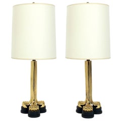 Pair of Zoomorphic Brass Lamps