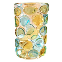 Murano Yellow and Aqua Button Vase by Camozzo