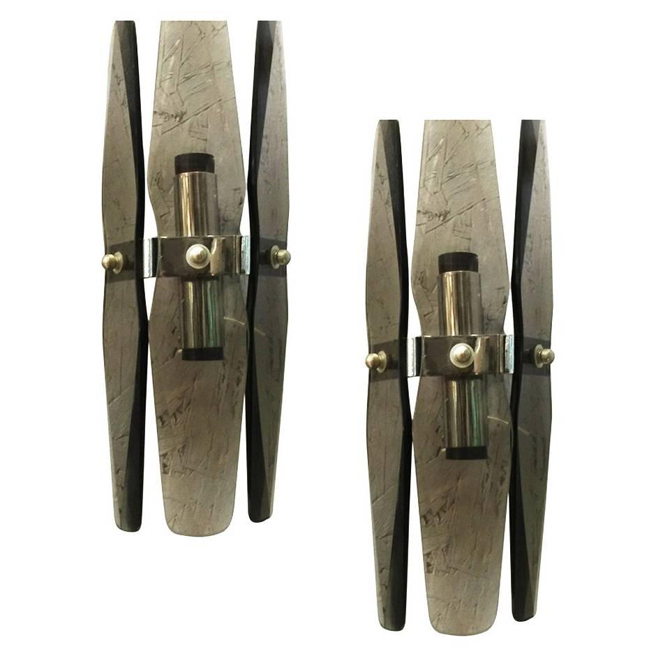 Pair of Smoky Bevelled Sconces by Veca FINAL CLEARANCE SALE
