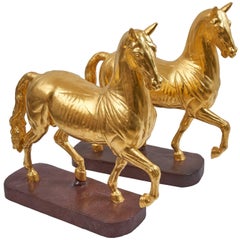 Pair of Italian Gilded Plaster Flayed Pacing Horses Late 19th-Early 20th Century