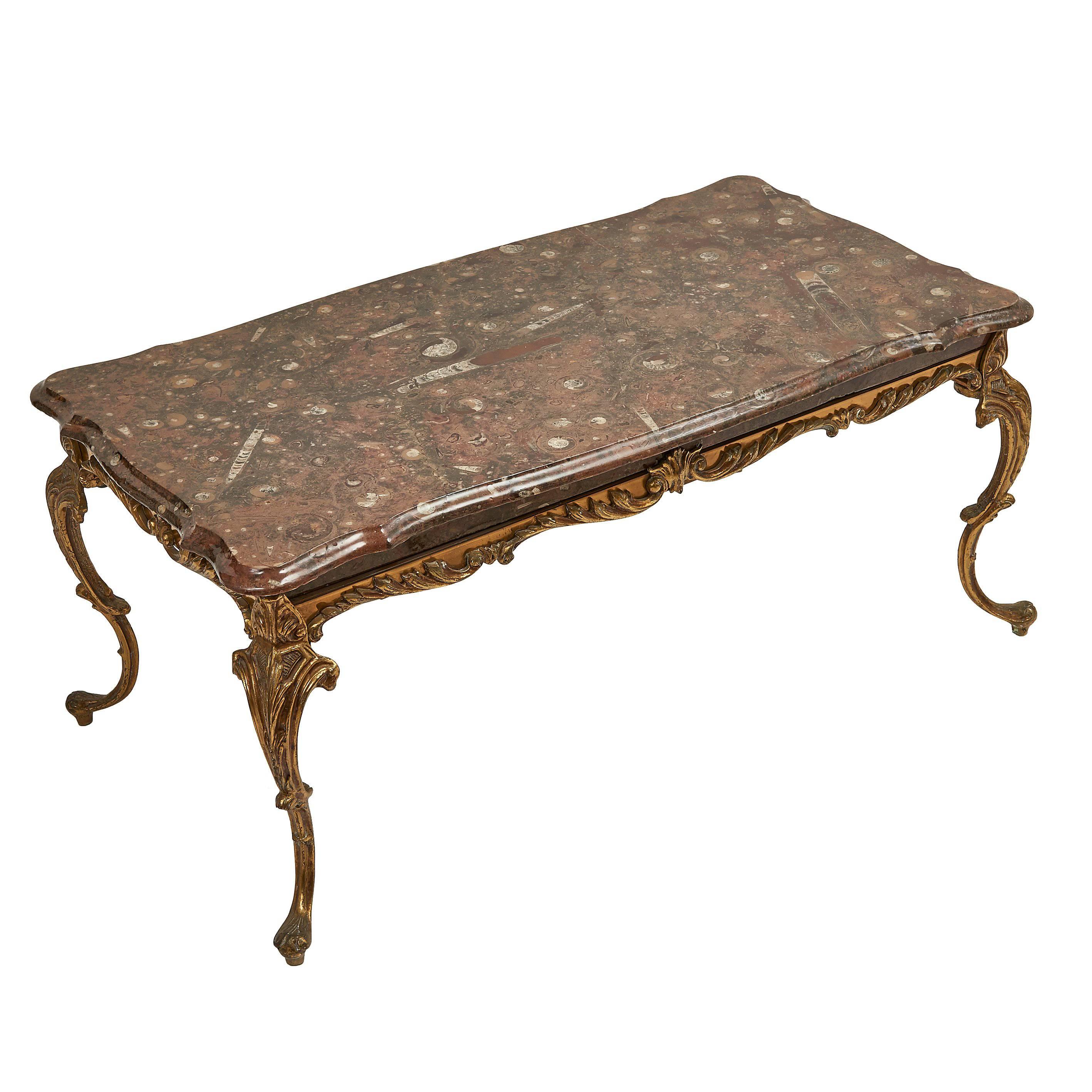 English Bronze Cabriole Leg Coffee Table with Marble Top, circa 1960 For Sale