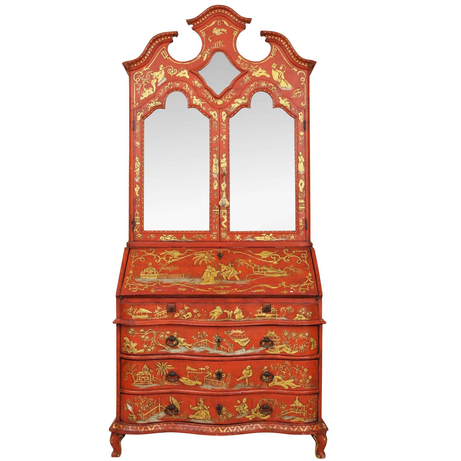 18th Century Northern Italian Japanned Secretary Bookcase, 18th Century