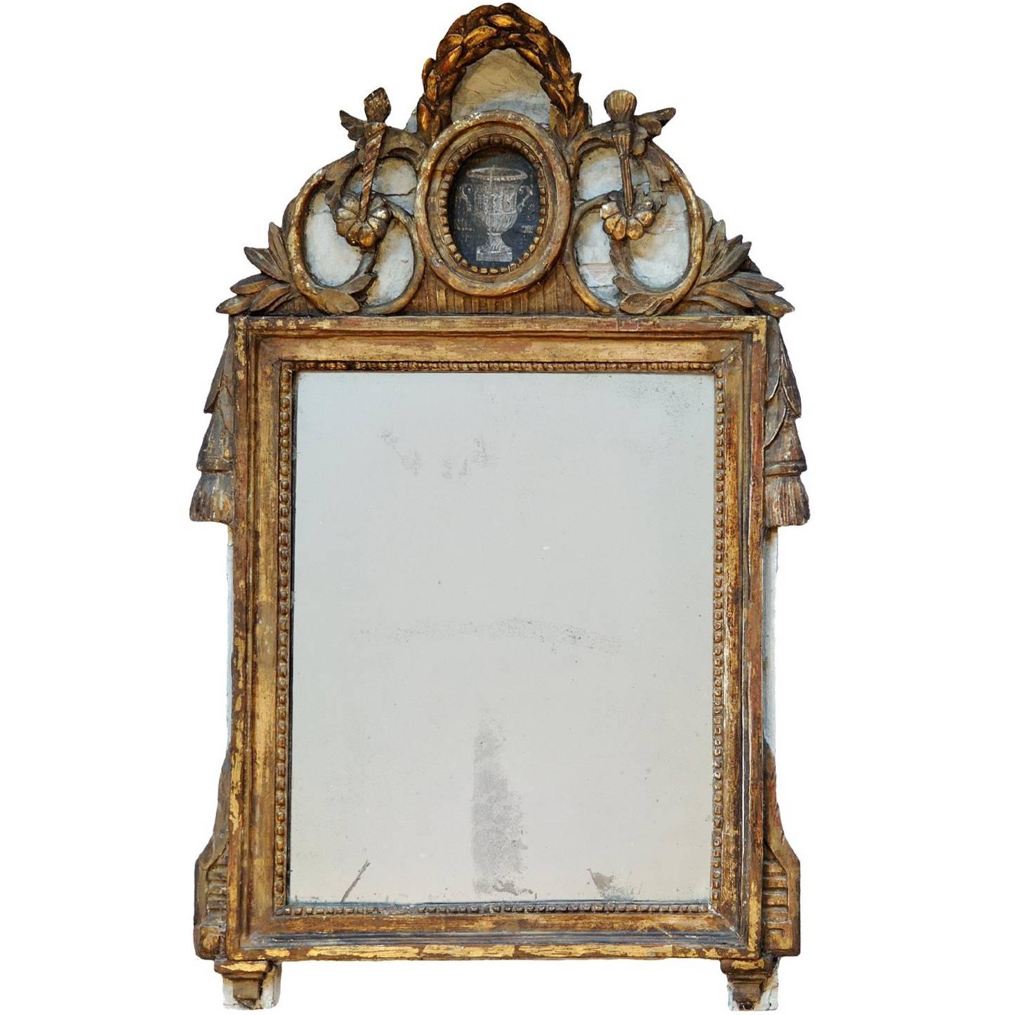 French Late 18th Century Louis XVI Painted and Gilt Mirror, circa 1780 For Sale