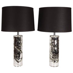 Pair of Modernist Murano Sculptural Silver Mercury Glass Table Lamps