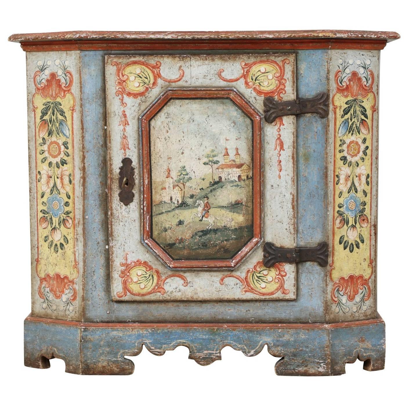 Bavarian or Hungarian Polychrome Paint Decorated Cabinet