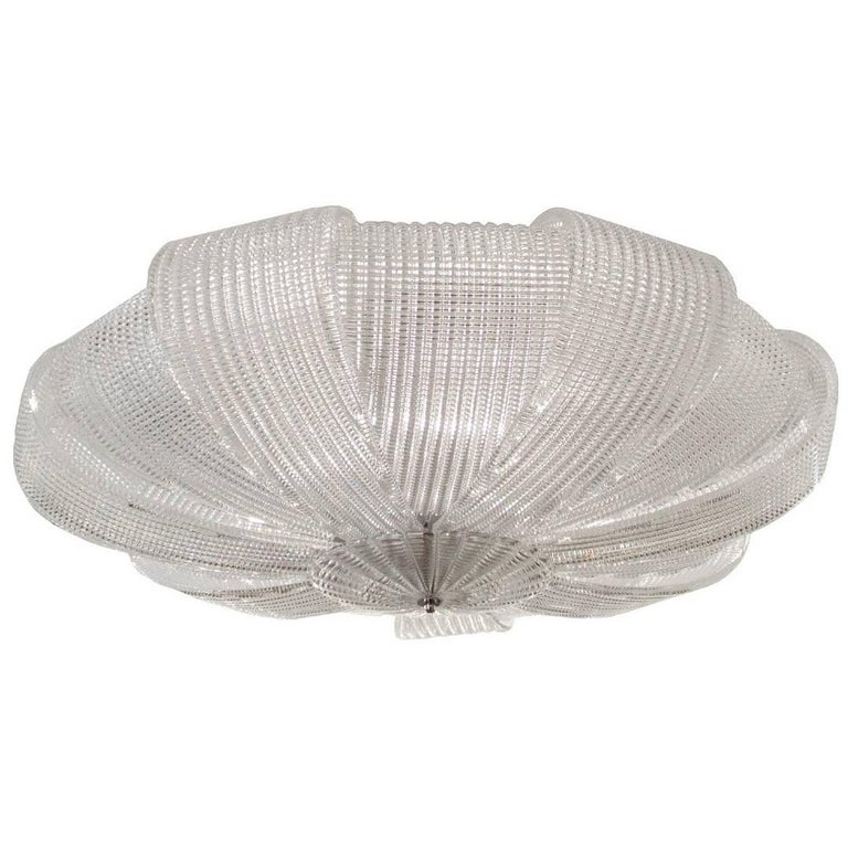 Frosted Glass Flush Mount Fixture with Overlapping Shades For Sale