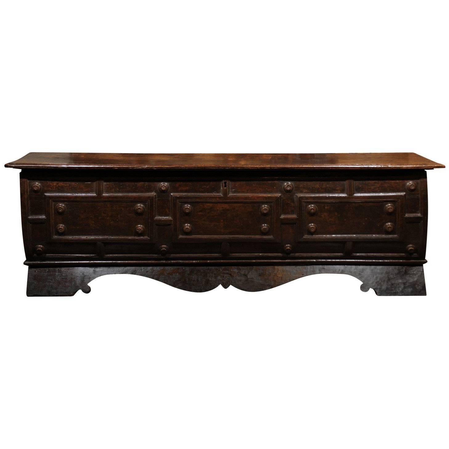 Early 18th Century Italian Hand-Carved Walnut Cassone Chest from Siena For Sale