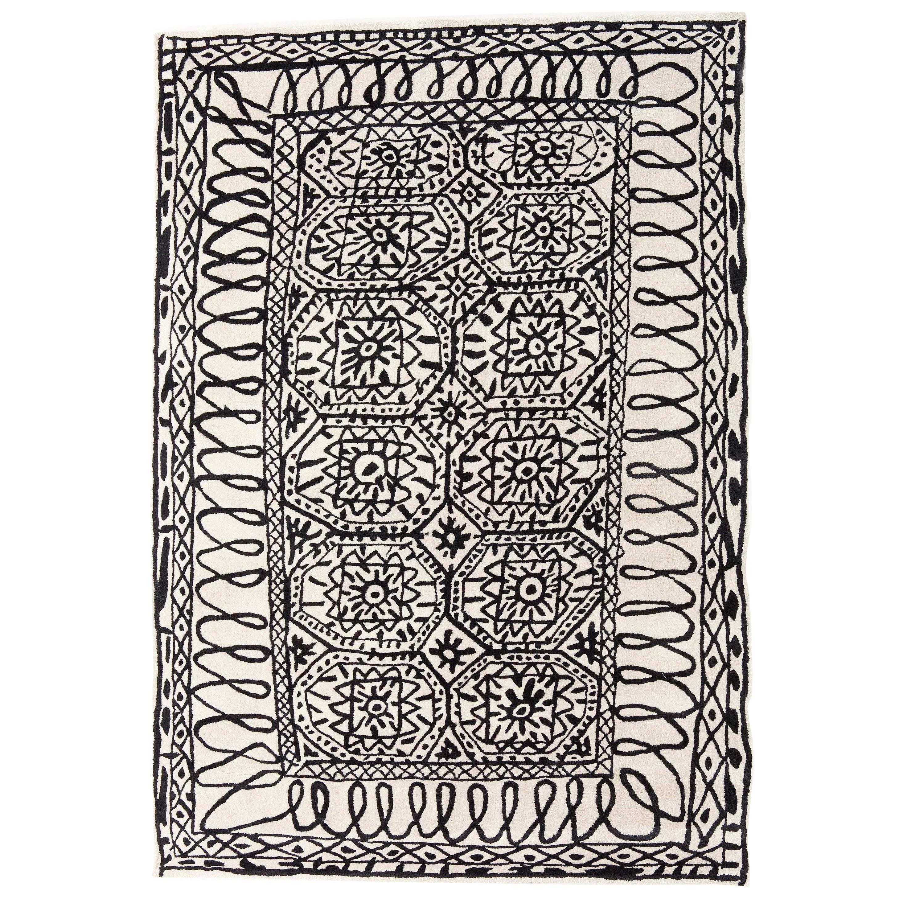 Black on White Estambul Hand-Tufted Wool Rug by Javier Mariscal Medium