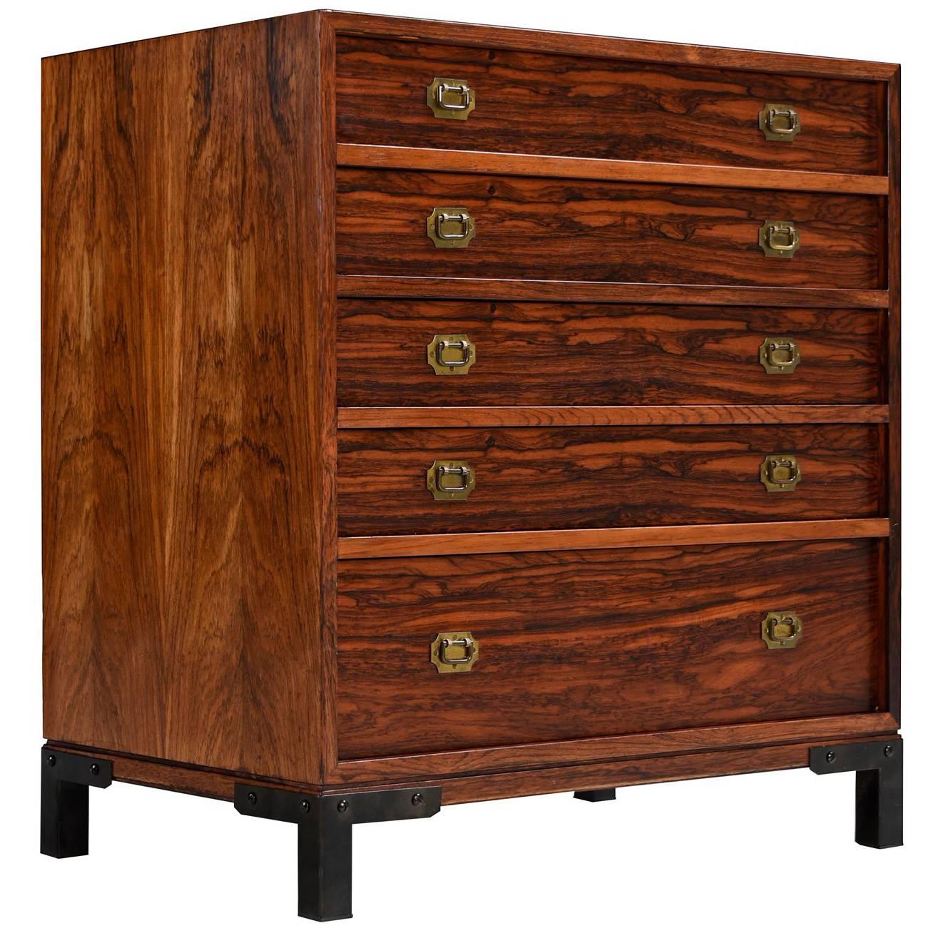 Rosewood and Brass Accent Asian Modern Chest or Commode Dressers