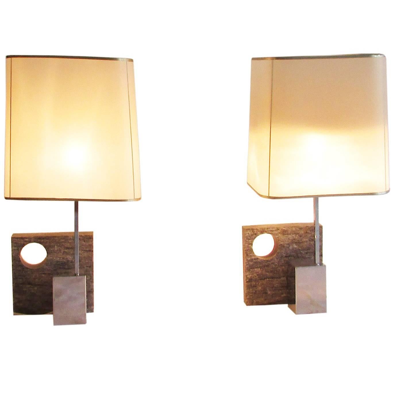 1970, Pair of French Granite Design Table Lamps