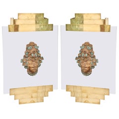 Pair of Brass and Lucite Wall-Mounted Sconces