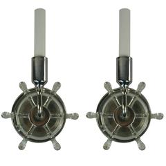 ON SALE Pair of Nautical  Ships Wheel Sconces