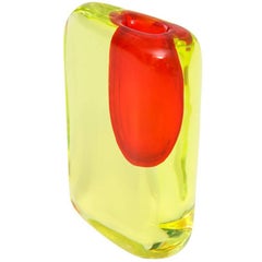 Antonio da Ros Sommerso Glass Yellow Red Vase, Italy, 1960s