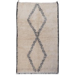 North African Beni Ourain Tribal Rug Wool White and Black Two Diamond Design