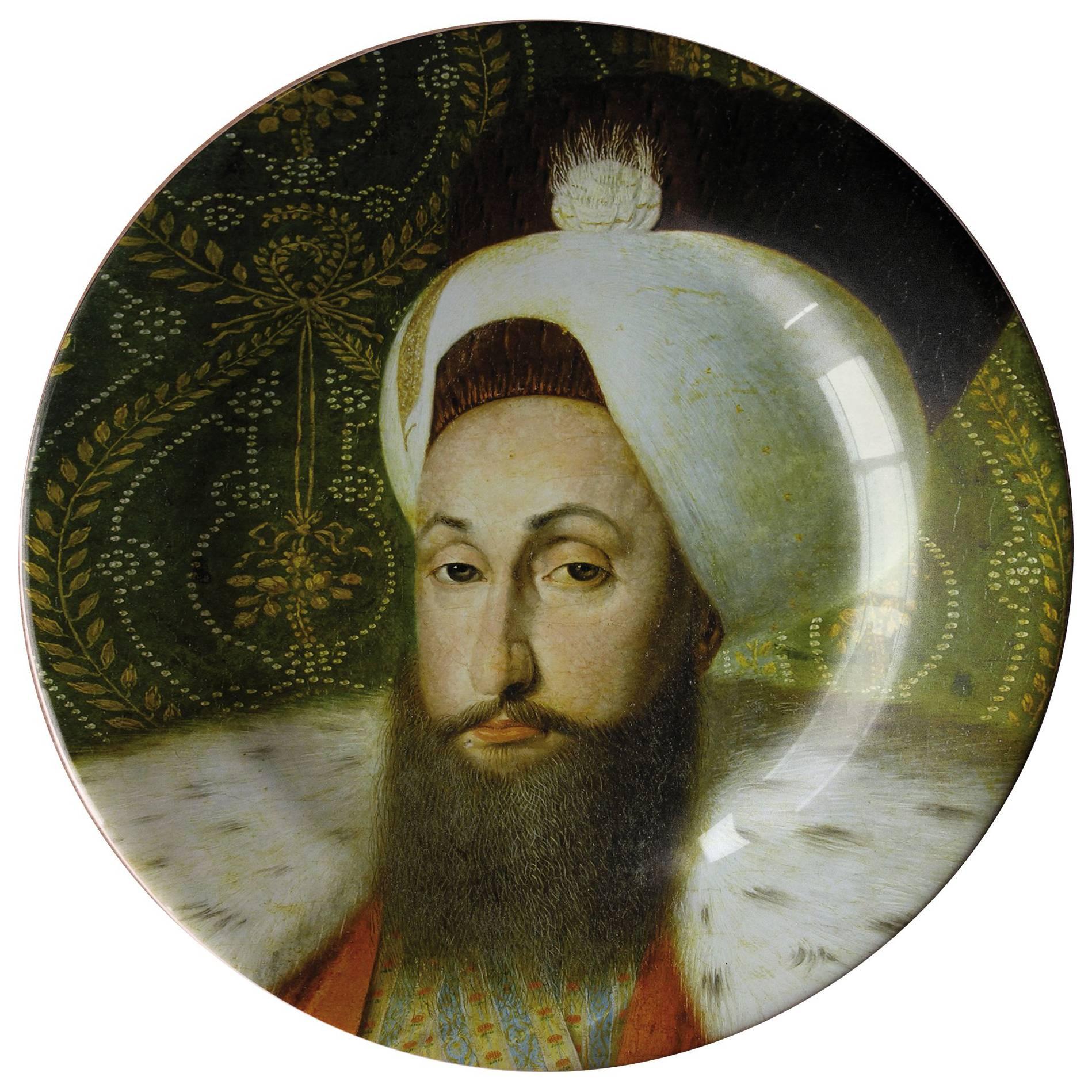 Sultan Selim III Ceramic Plate by Les Ottomans, Handmade in Italy For Sale