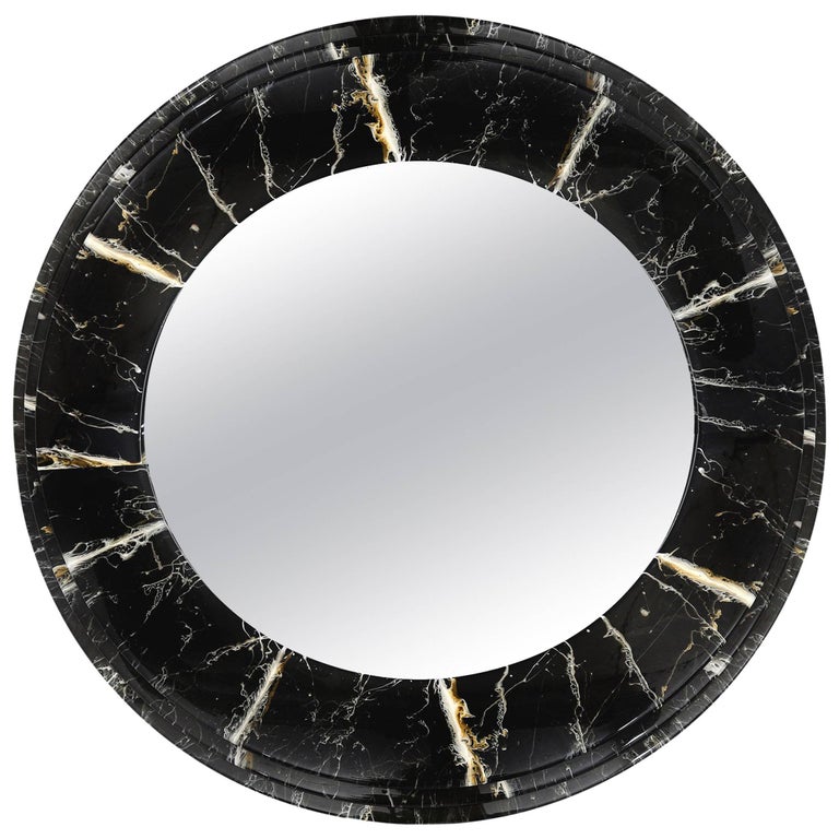 Large Faux Marble Round Mirror at 1stDibs