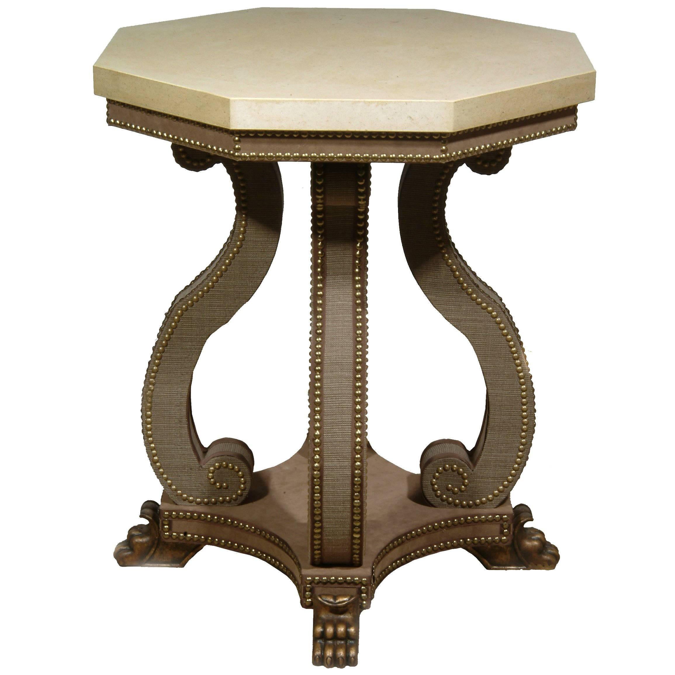 Hadrian Octagonal Table in Studded Velvet For Sale