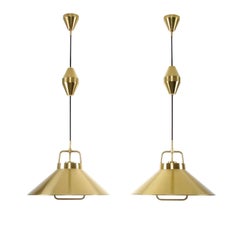 P295, Brass Pendant Pair by Fritz Schlegel, 1938, Lyfa, Attractive Hanging Lamps