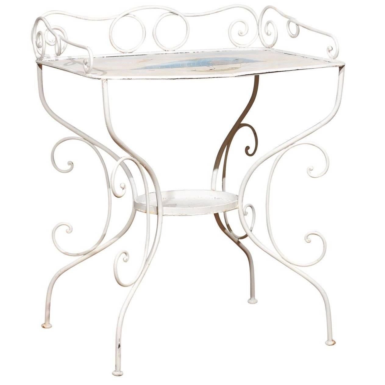 French Wrought Iron Garden Table with Steampunk Painting