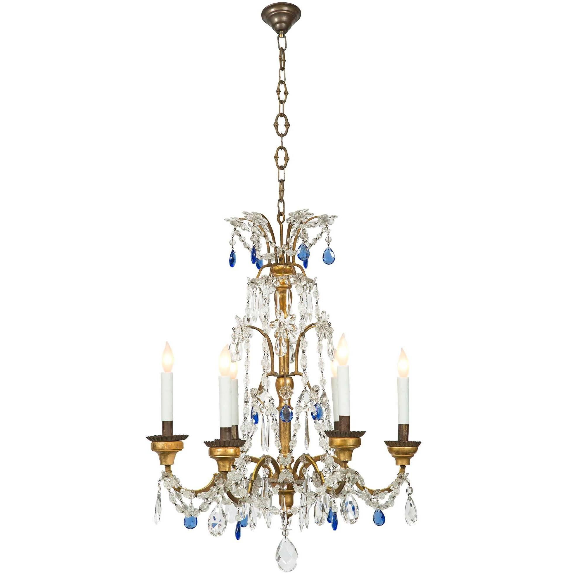 Italian 18th Century Giltwood, Gilt Metal and Glass Six-Light Chandelier